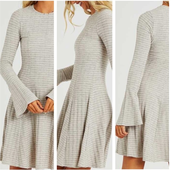 Altar’d State Bea Swing Dress Ribbed Bell Sleeve‎ - Picture 1 of 7